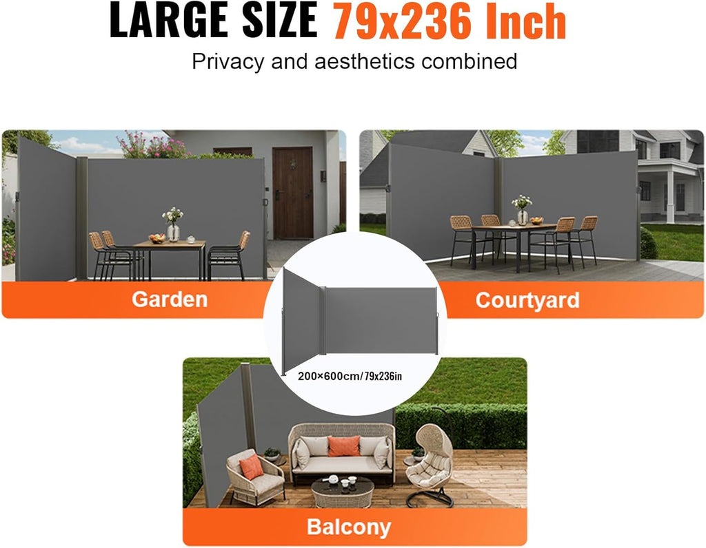 Retractable Side Awning, 79 x 236 in Outdoor Folding Privacy Screen, Waterproof & UV-Resistant Patio Privacy Screen
