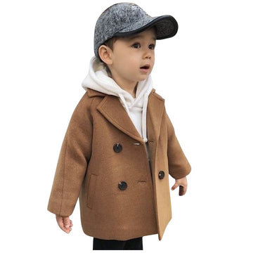 Toddler Boys Trench Coat Double Breasted Notched Wool Lapel Peacoat Baby Boys Long Winter