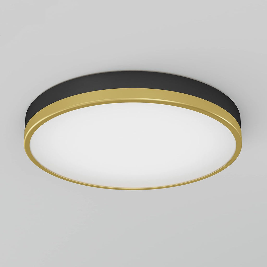 Modern LED Flush Mount Ceiling Light with Glass Diffuser - Matte Black and Gold, Dimmable
