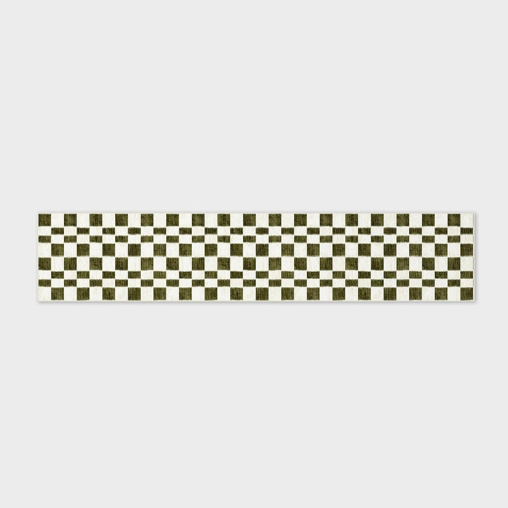 Checkered Plaid Area Rug 2x10, Soft Fuzzy Faux Wool Rugs Washable Anti Slip Rugs Long Runner Carpet 