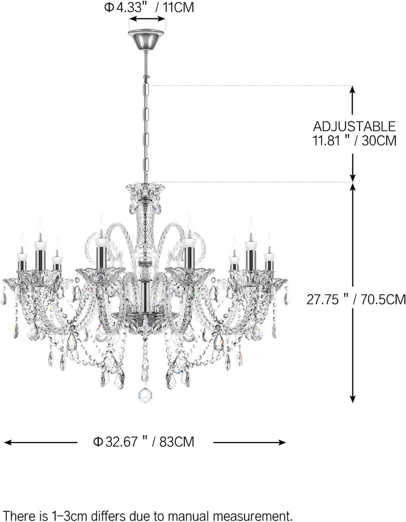 10 Lights Crystal Chandeliers K9 Crystal Ceiling Pendant Lamp for Dining Room Bedroom Home Decor (Clear)