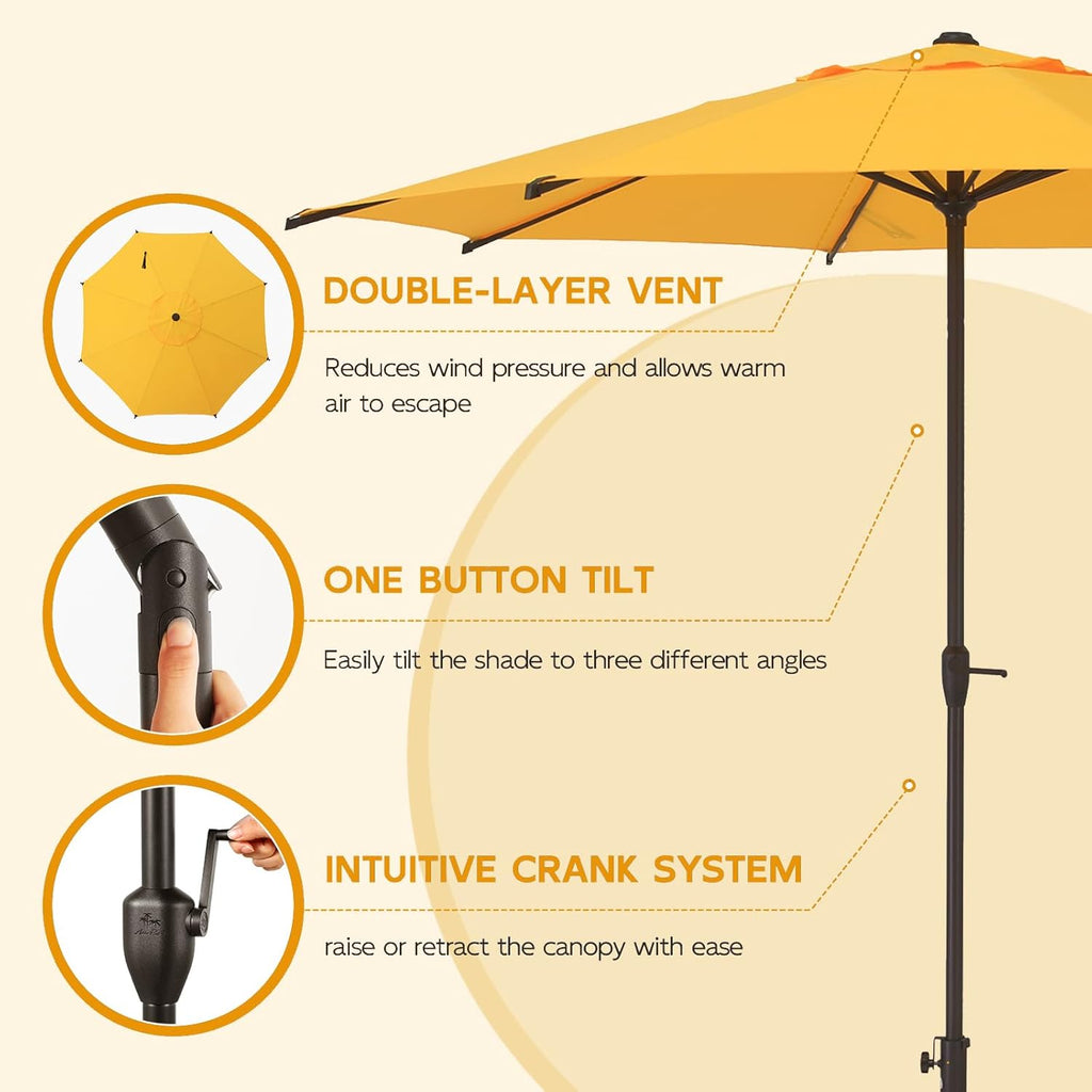 9FT Lyon Outdoor Patio Umbrella Outdoor Table Umbrella with Crank Market Umbrella 8 Sturdy Ribs UV Protection - Yellow