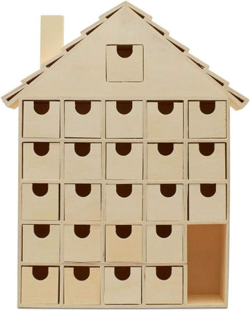 DIY Wooden Advent Calendar House 14 x 12 Inch, Pack of 1 Christmas Advent Calendar With 24 Empty Drawers for Crafts