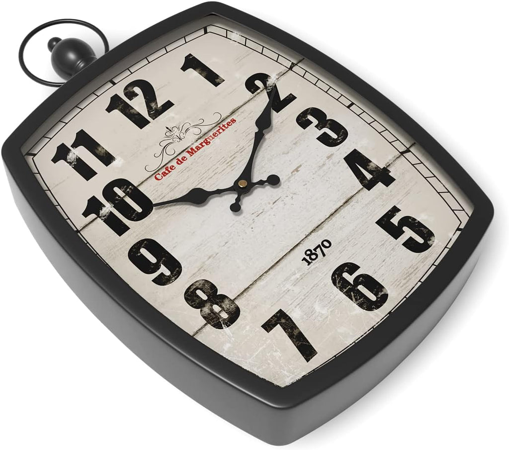 Menterry Large Retro Rectangle Wall Clock, Black Antique Vintage Style