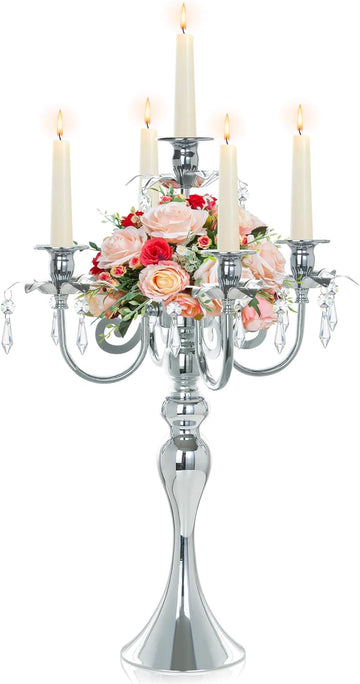 20.3'' Tall 5 Arm Candle Holder Centerpiece for Table, Metal Candelabra Candle Holder, Retro Candlestick Table