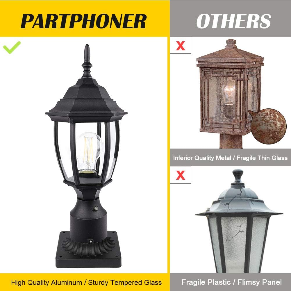 Dusk to Dawn Outdoor Post Light Hardwired 120V, Waterproof Aluminum Pole Light Fixture with Pier Mount Base