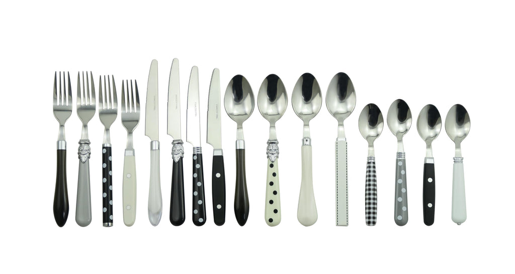 Eclectic Black & White Mix & Match Stainless Steel Flatware Collection, Set of 16