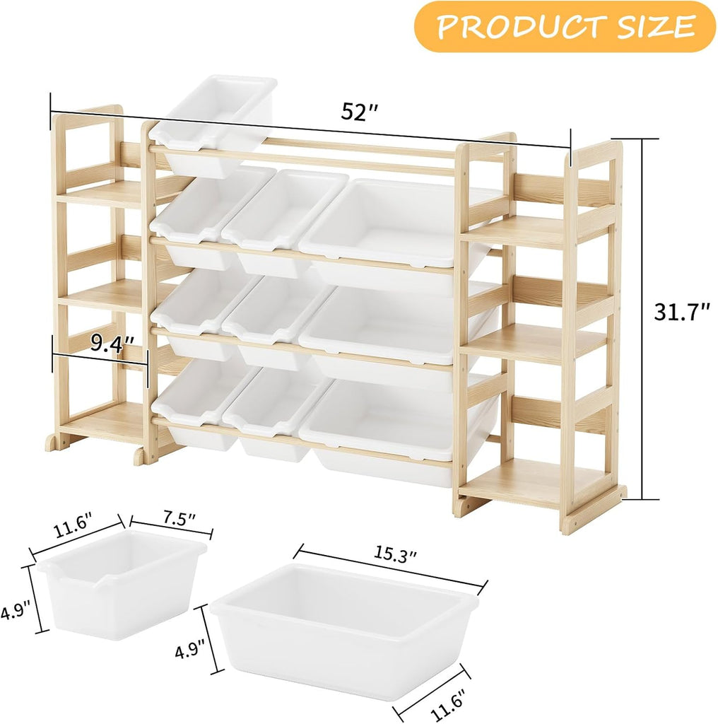 Extra Large Toy Storage - Toy Storage Organizer, Wooden Toy Organizer with 6 Side Shelves and 12 Bins, 3-in-1