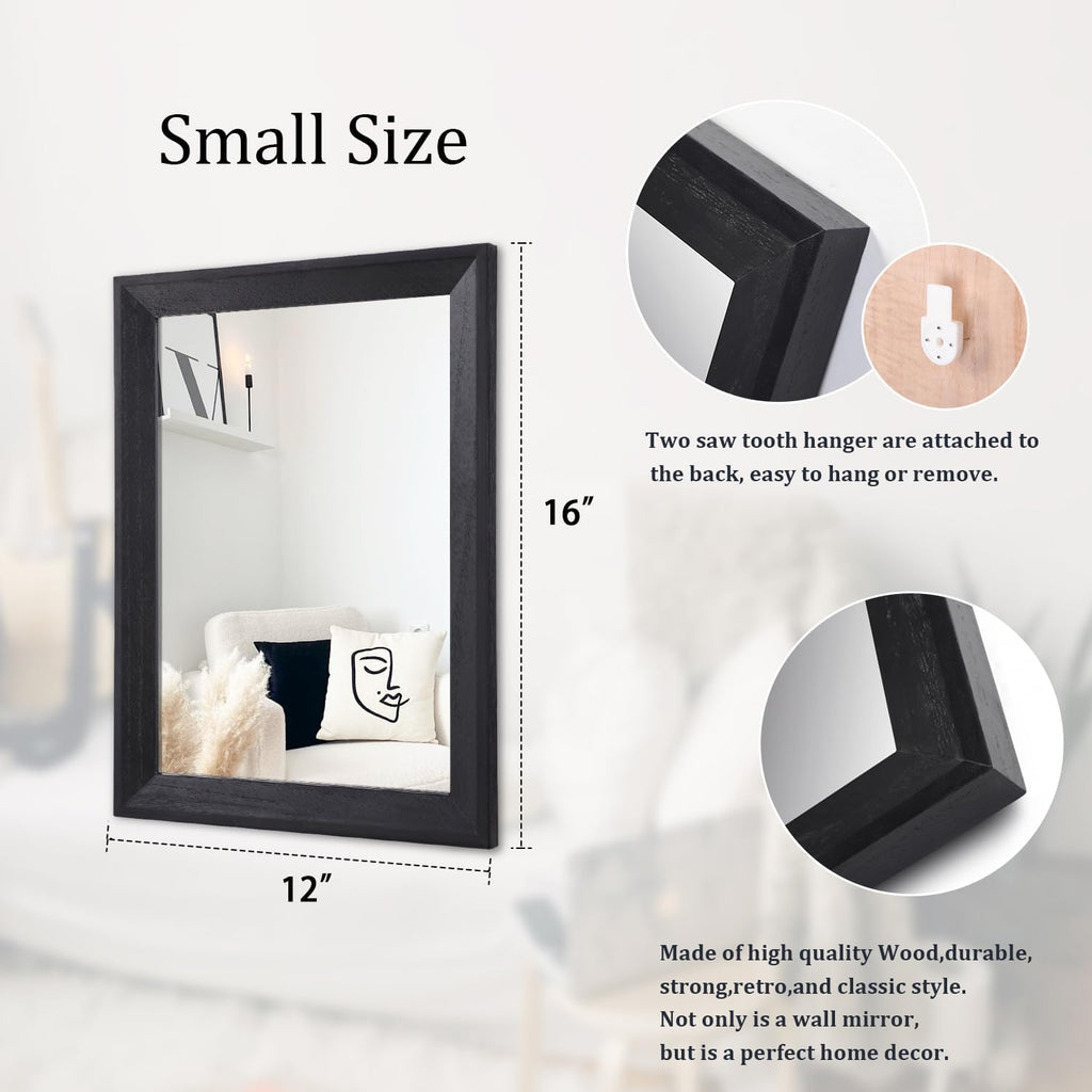 Wall Mirror Black Rectangle Mirrors for Wall with Wood Framed Decorative Bathroom Living Room Farmhouse Entryway