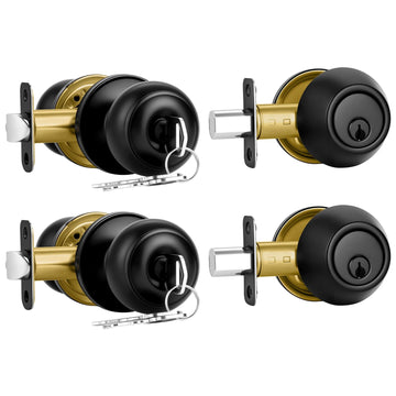 2 Pack Front Door Lock Set Matte Black, Exterior Door Lock Set with Deadbolt, Single Cylinder Deadbolt Lock and Door