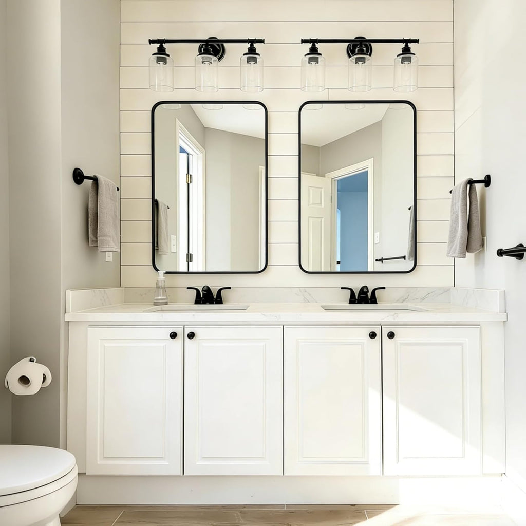 2-Pack Black Bathroom Mirrors for Over Sink 24 x 36 Inch, Metal Frame Rectangle Wall Mirror, Modern Farmhouse Vanity