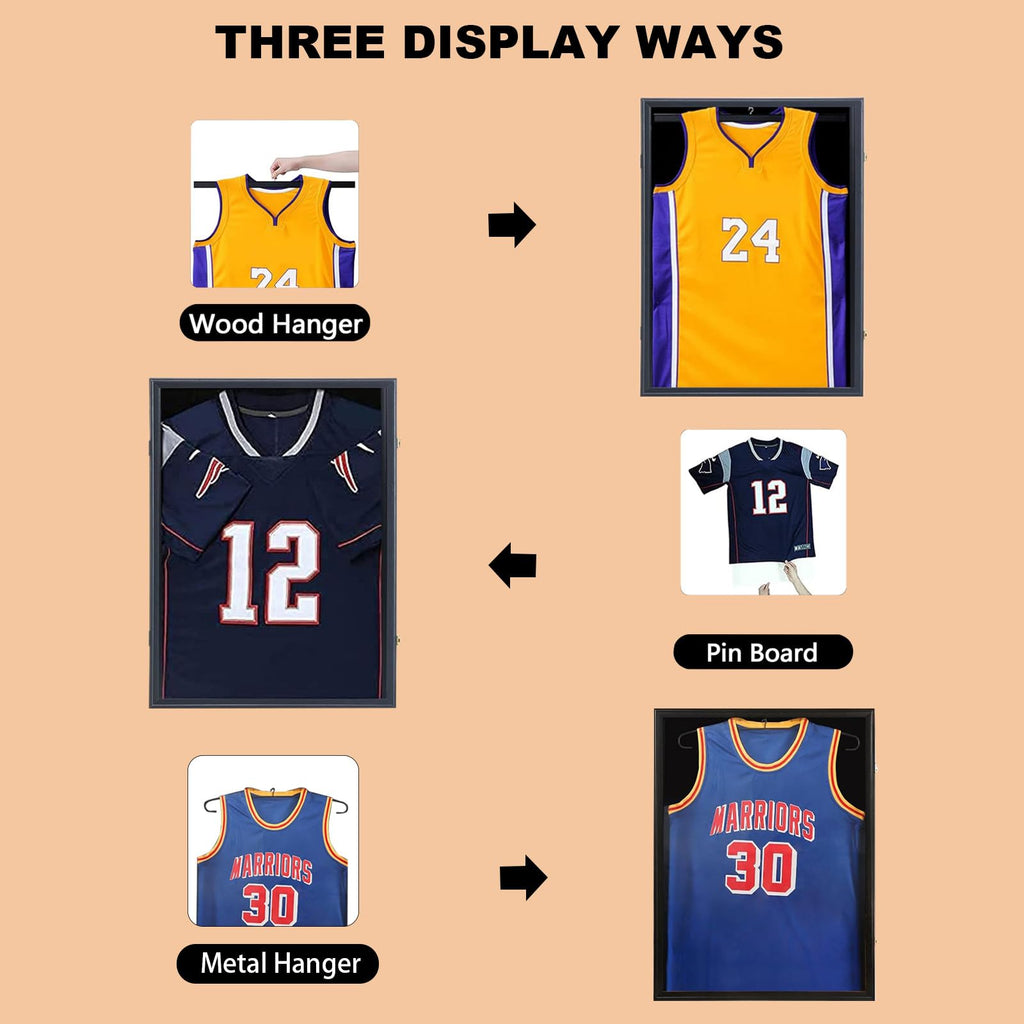 Jersey Frame Display Case, Black Shadow Box for Sports Jerseys, 1P