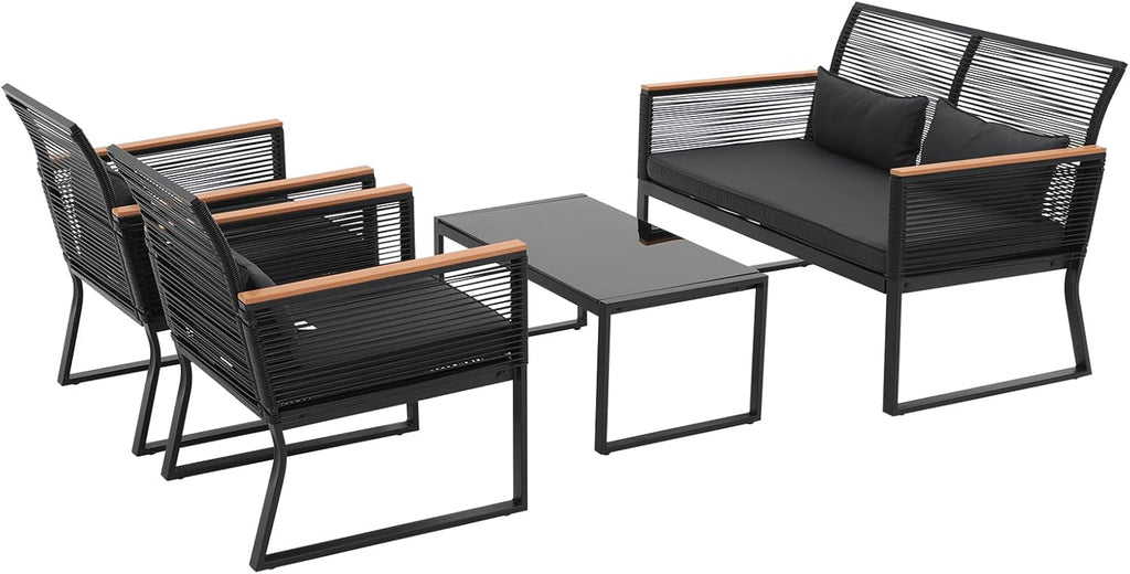 4 Piece Patio Furniture Set, Outdoor Wicker Bistro Set