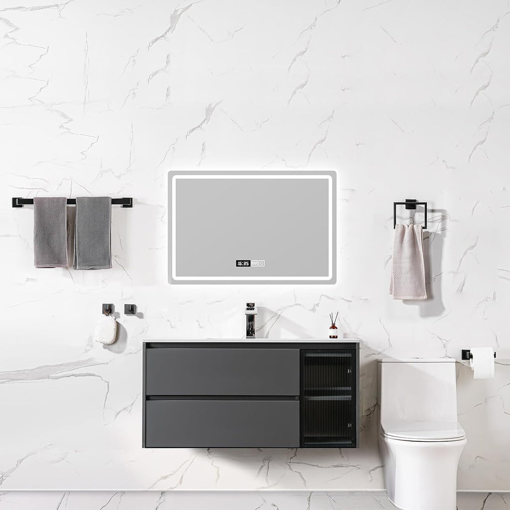 Bathroom Hardware Accessories Set 5 Pieces Matte Black Towel Bar Set, Wall Mounted Towel Rack Toilet Paper Holder