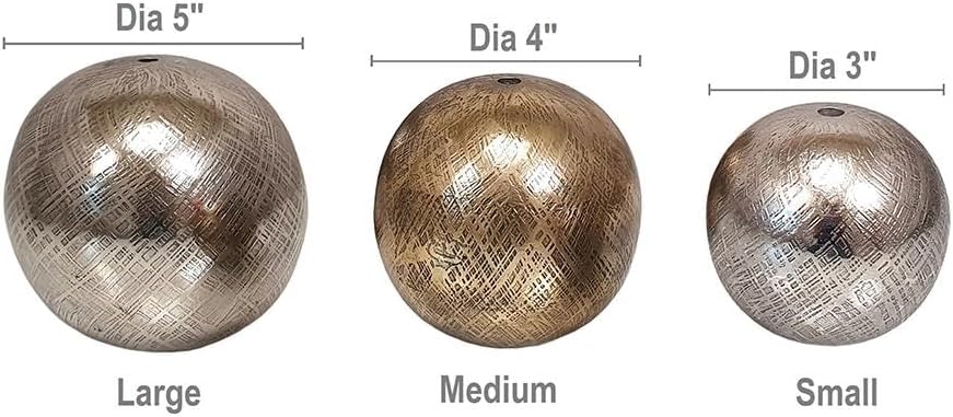 Set of 3 Aluminum Decorative Spheres - Handcrafted Metallic Textured Orbs, Different Sizes, Decor, Tabletop Accent
