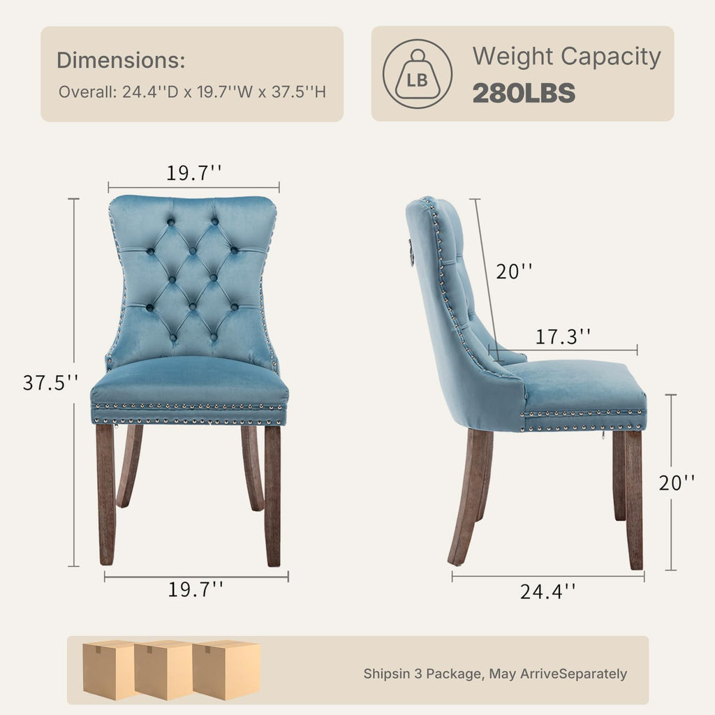 Light Blue Velvet Dining Chairs Set of 6 with Solid Wood Frame, Fabric Upholstered Kitchen & Dining Room Chair