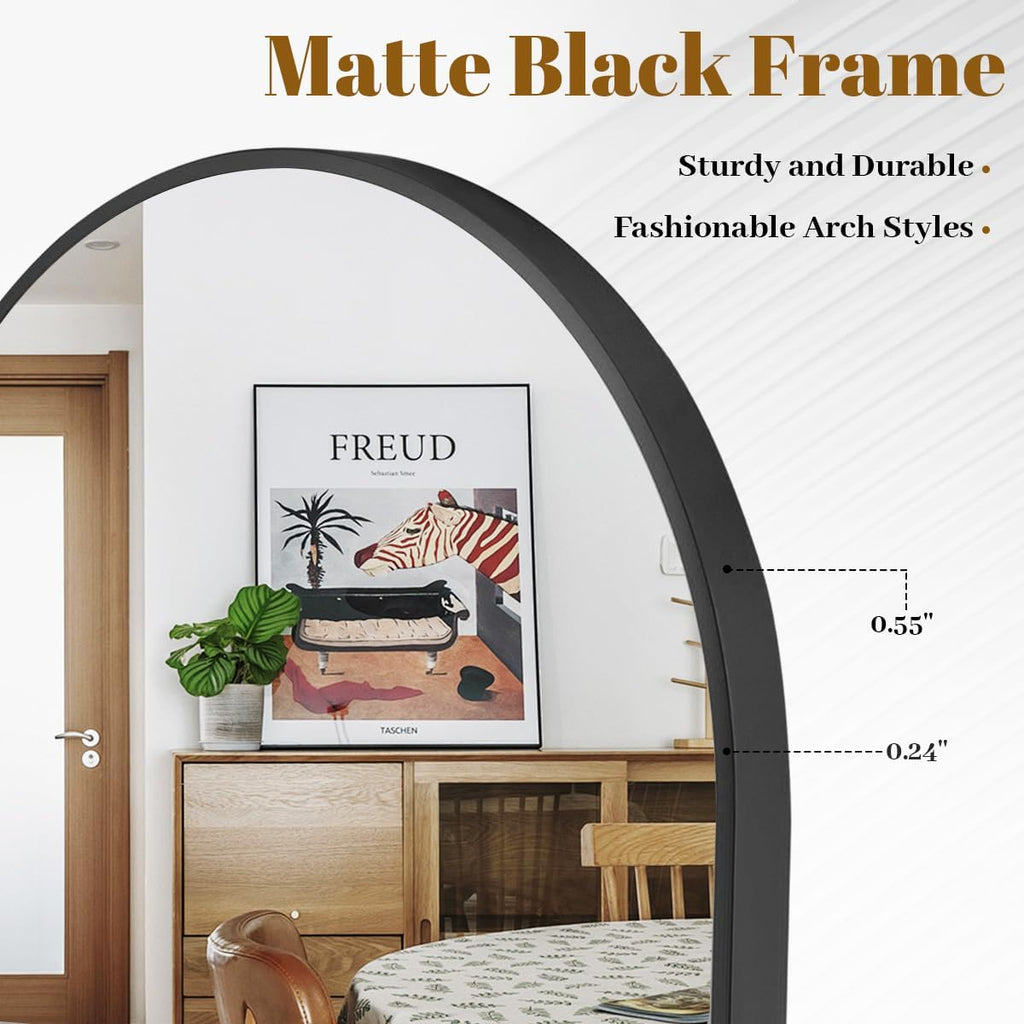Arched Wall Mirror, 24 x 36 inch Arch Bathroom Mirror, Wall Mounted Vanity Mirror with Arch Metal Frame, Modern