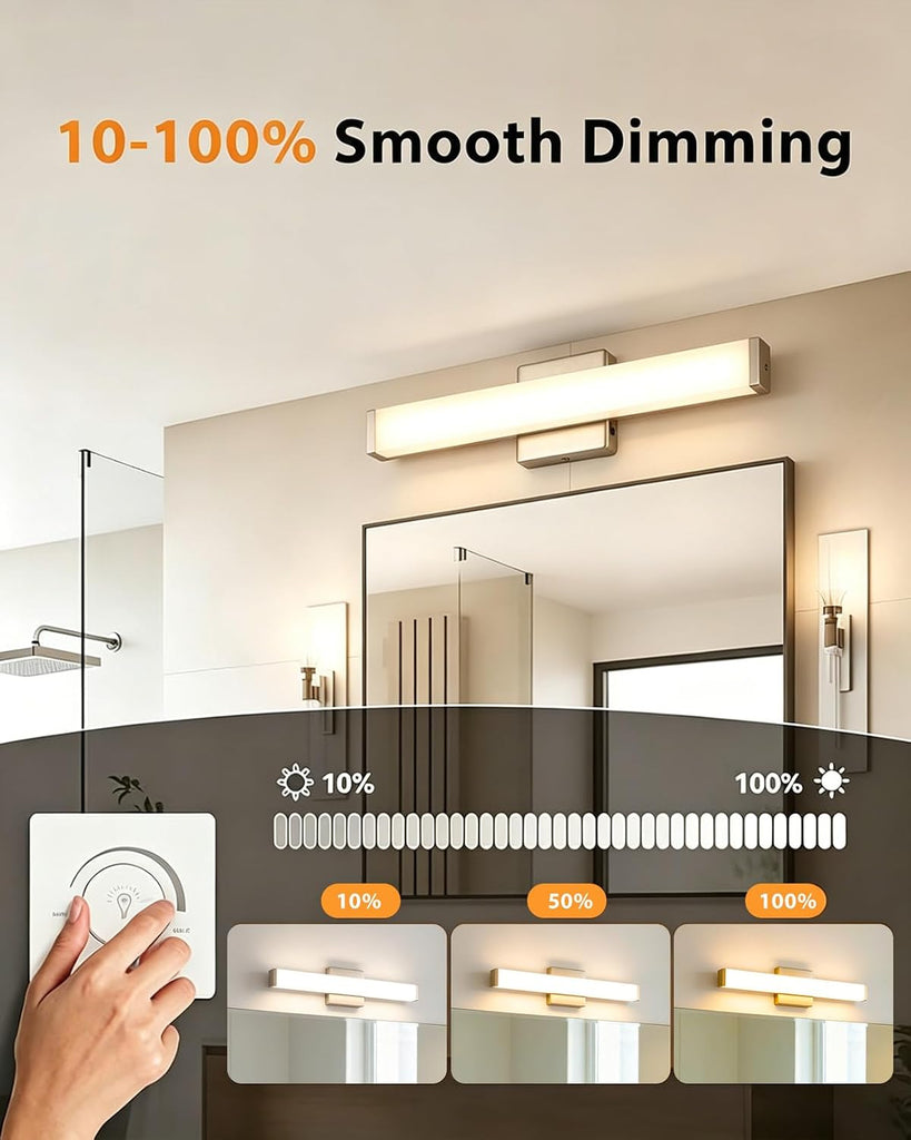 24" LED Square Vanity Light, 14W 4000K Dimmable, Brushed Nickel | Wall Bar Light, Rust & Moisture Resistant, Natural