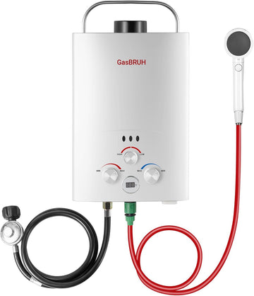 Tankless Water Heater Outdoor, 1.58 GPM, 6L Portable Propane Camping Water Heater with Overheating Protection for