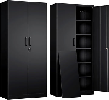 Metal Garage Storage Cabinet with 2 Doors and 5 Adjustable Shelves - 71" Steel Lockable File Cabinet,Locking Tool