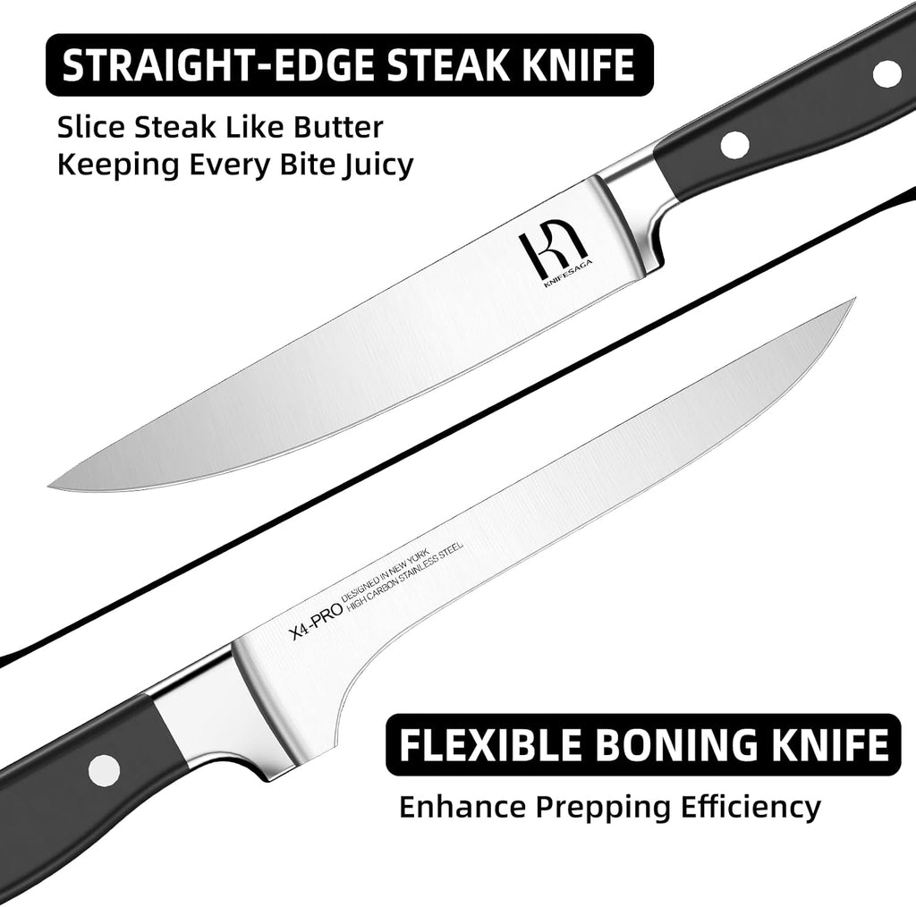 Japanese Knife Set with Sharpener, Premuim, Razor Sharp, 15 Pcs | Innovative Steel, High Carbon Stainless, Enduring