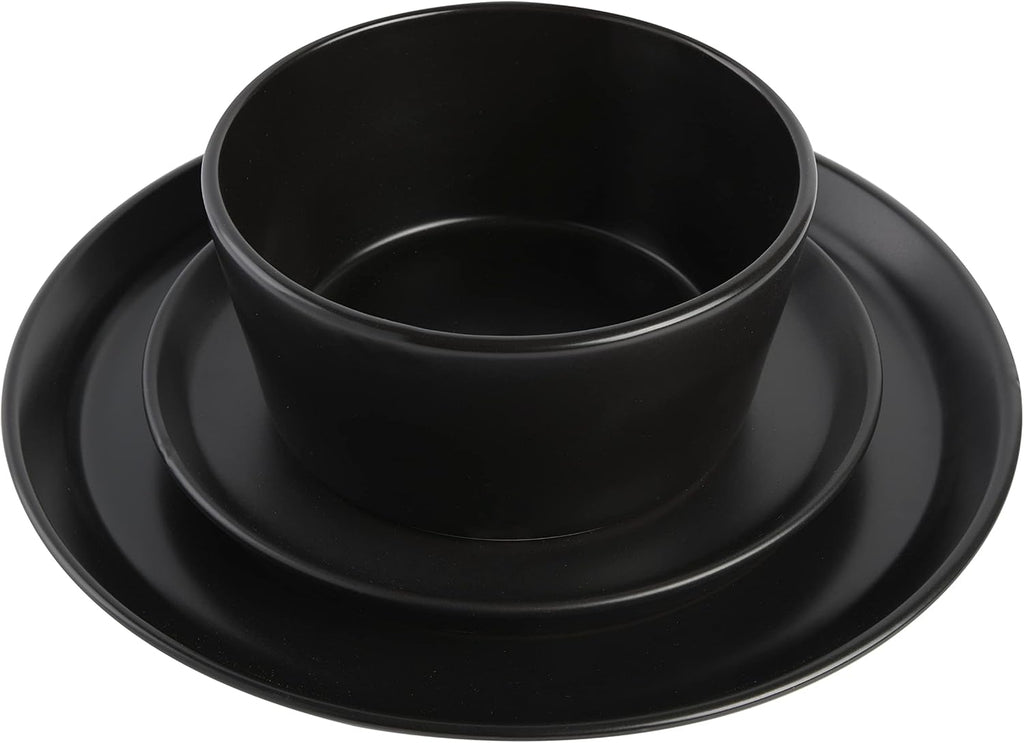 Sofia Coupe 12-Piece Stoneware Dinnerware Set, Service for 4 - Black Plates and Bowls