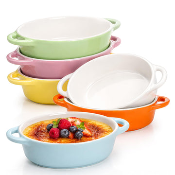 6 Colors Oval Porcelain 10 oz Oven Safe Creme Brulee Souffle Baking Ramekin Dishes Bowl with Double Handles