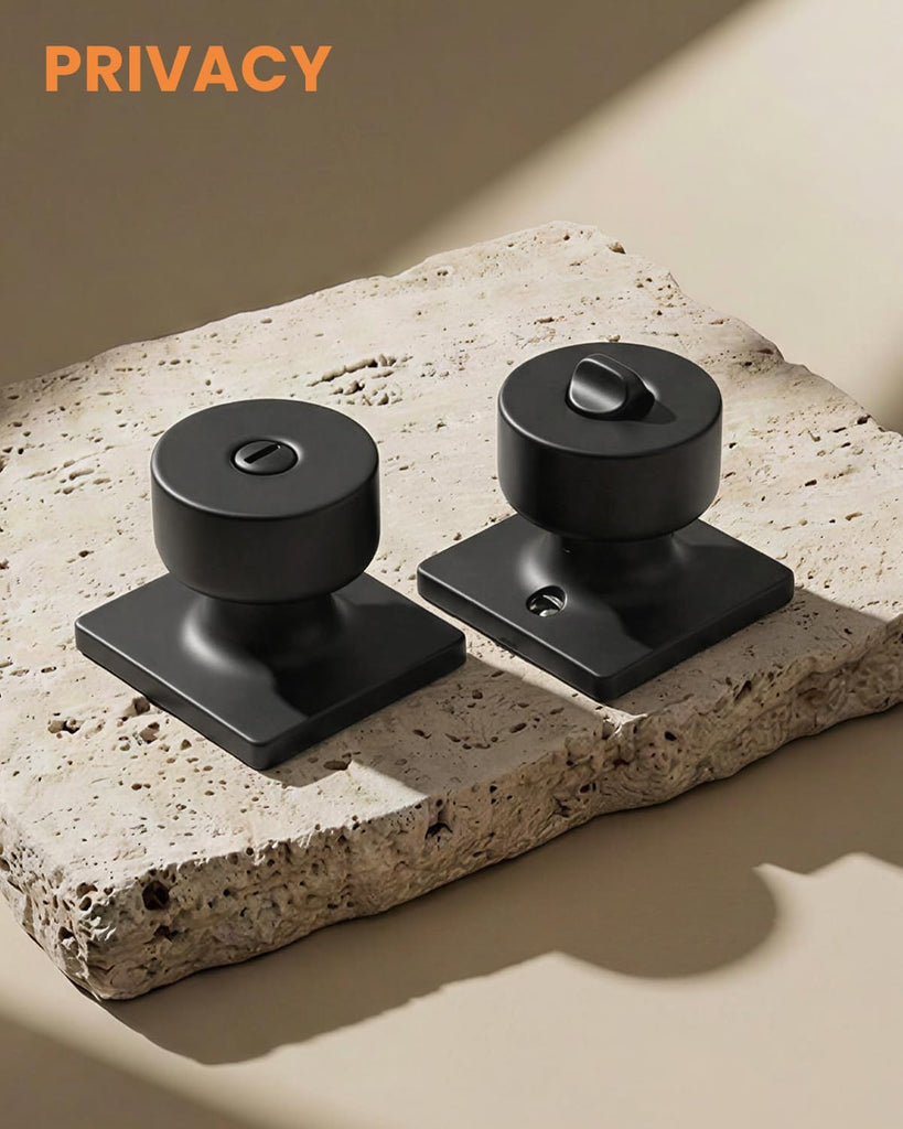 Matte Black Door Knobs Interior, Privacy Door Knob Bathroom, Black Door Knobs with Emergency Release