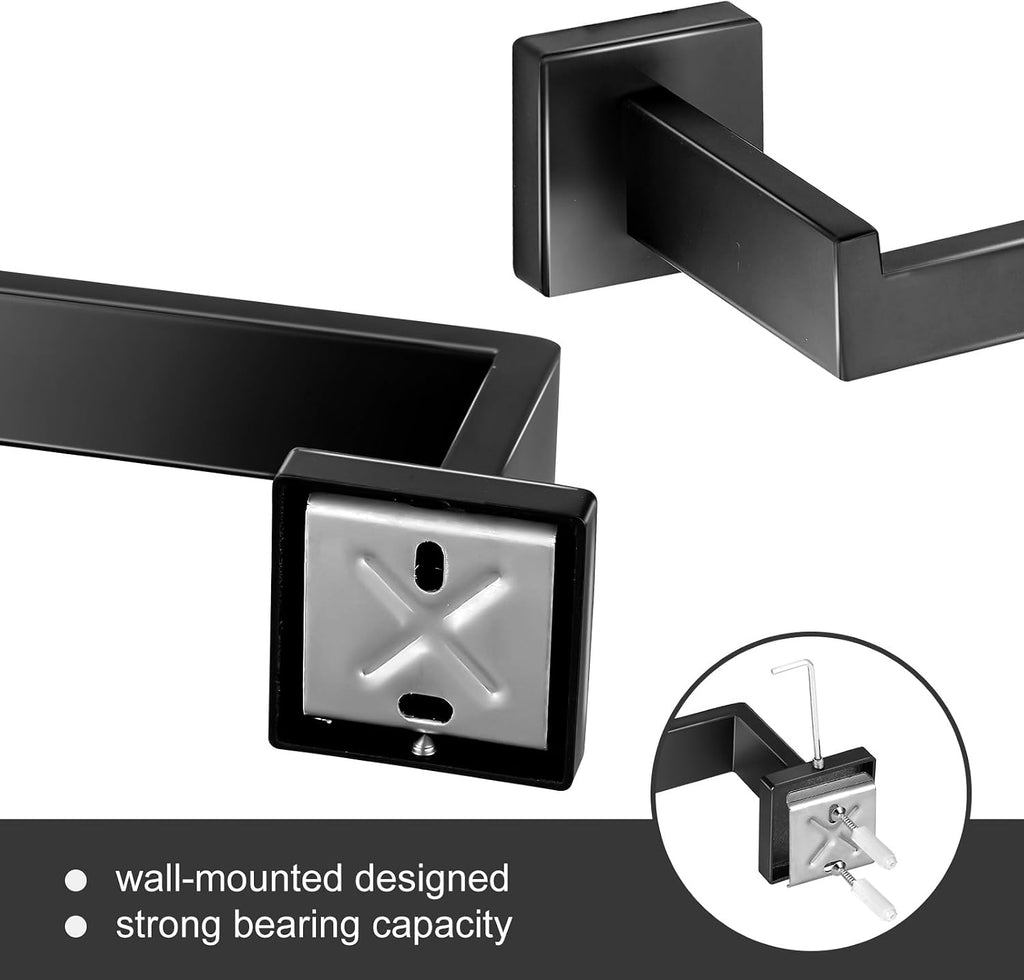 Bathroom Hardware Accessories Set 5 Pieces Matte Black Towel Bar Set, Wall Mounted Towel Rack Toilet Paper Holder