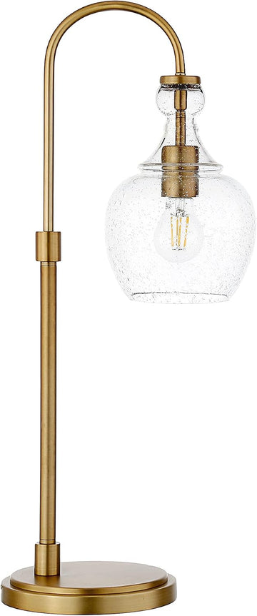 27" Mid-Century Modern 1-Light Table Lamp with Seeded Glass Dome Shade, or Office, Brushed Gold