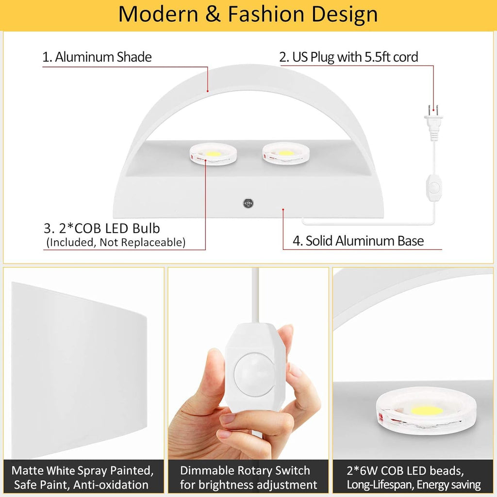Plug in Wall Sconces LED, Warm White, Dimmable