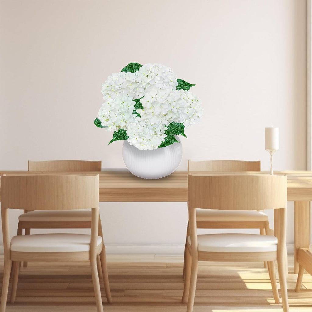 Premium White Hydrangea Artificial Flowers Bouquets, Ivory Silk Hydrangea Flowers Heads with Stems, Fake - Set of 6
