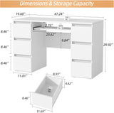 Computer Desk with 6 Drawers, 47'' Home Office Desk with Storage & Keyboard Shelf, White Gaming Desks