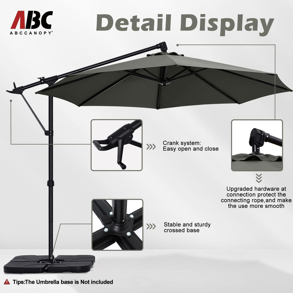 10FT Cantilever Patio Umbrella with Base Stand, Offset Hanging Outdoor Umbrella