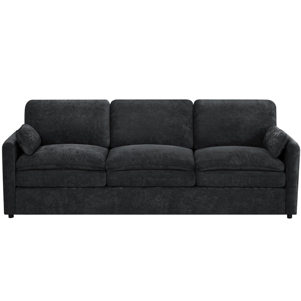 89" Chenille Soft Sofa w/Well-Filled Backrests, Black