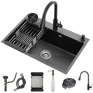 Black, Stainless Steel Single Bowl Sink Kit
