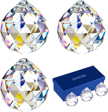 Clear Crystal Prism Ball Suncatchers Window Prisms Suncatcher, 40MM / 3 Pack
