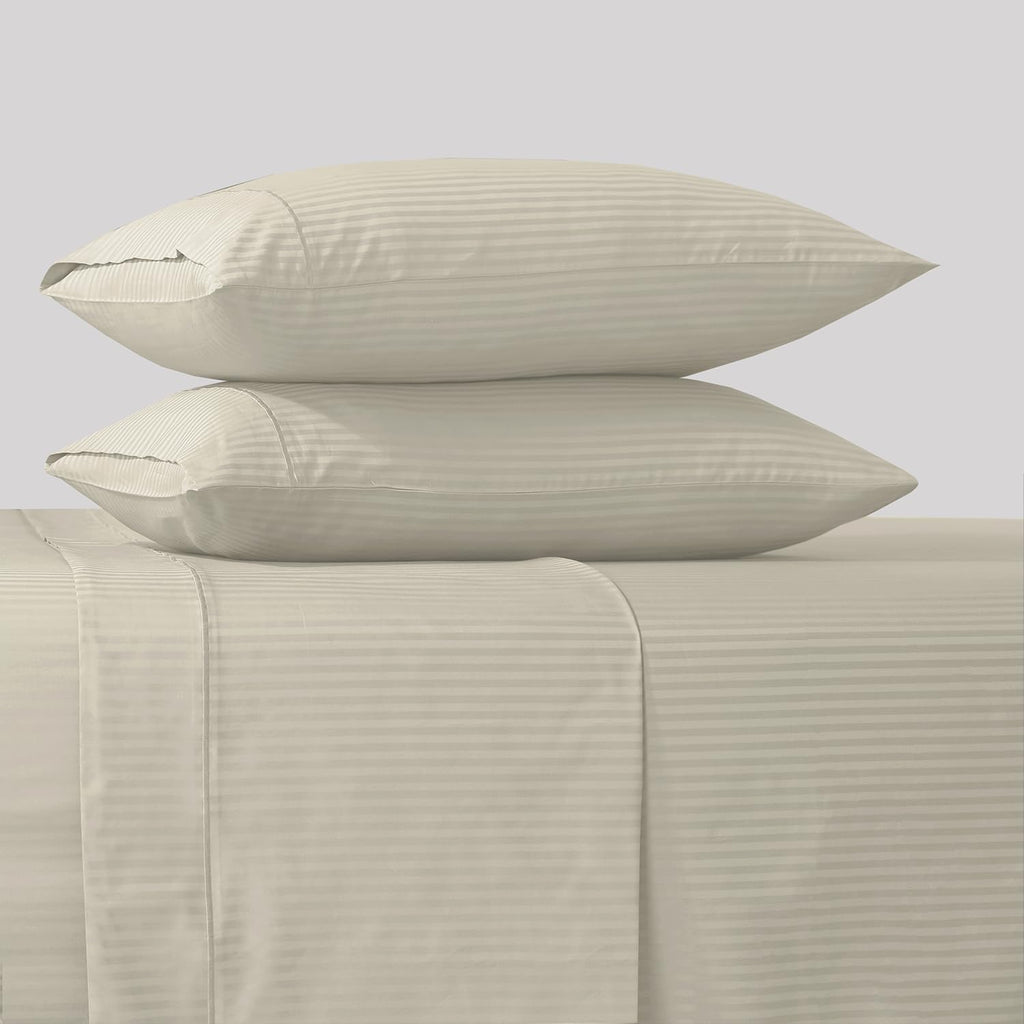 Stitch 500 TC Damask Bed Sheet Set, 100% Cotton Soft Breathable Bedsheets, 4 Piece 18" Deep Pockets