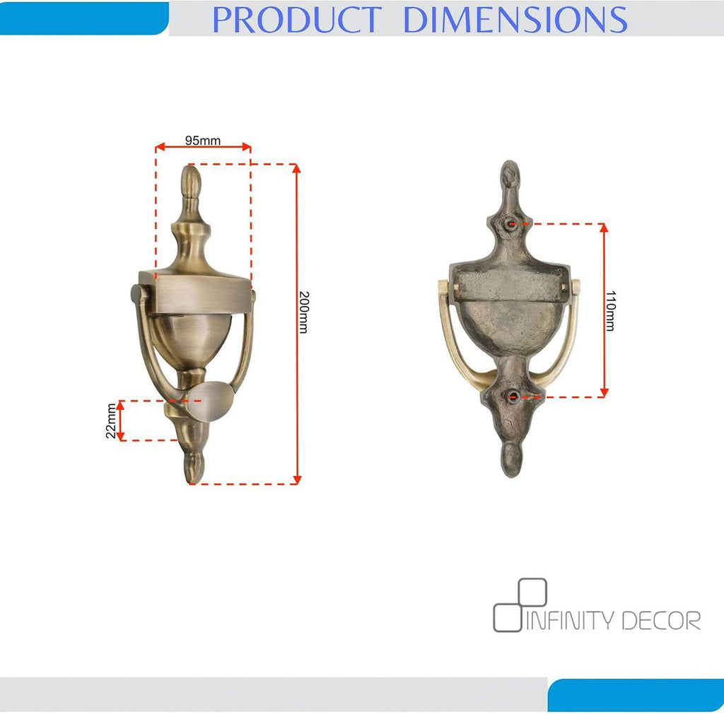 Victorian Style 8” Solid Brass Urn Door Knocker in Antique Brass Finish