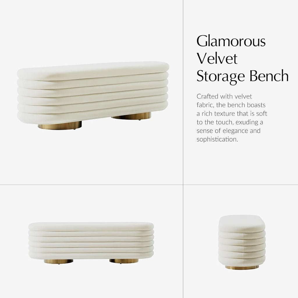 Velvet Storage Bench, Large Upholstered Ottoman with Button Tufted Design , or Window, End of Bed Bench with Shoe