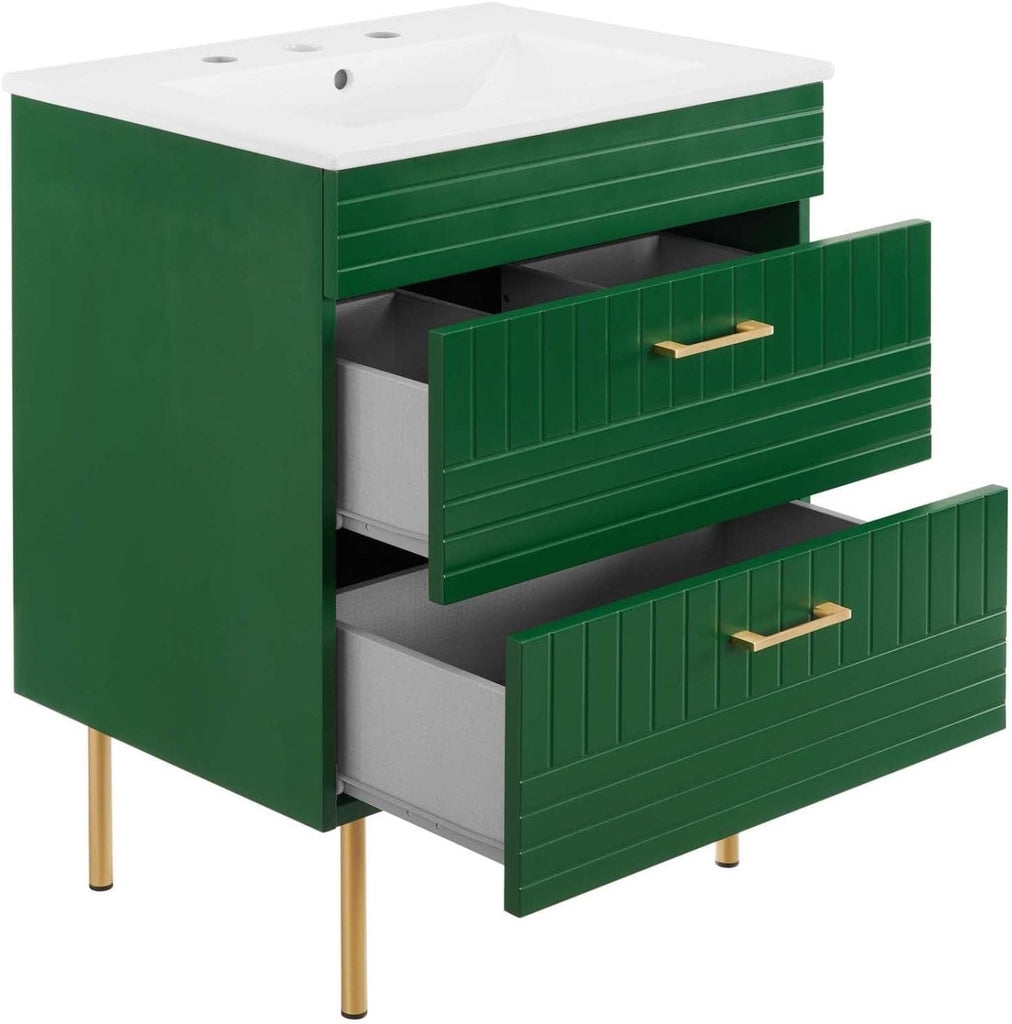 24-Inch Bathroom Vanity with Sink – Freestanding Cabinet, Modern Design, Green Finish