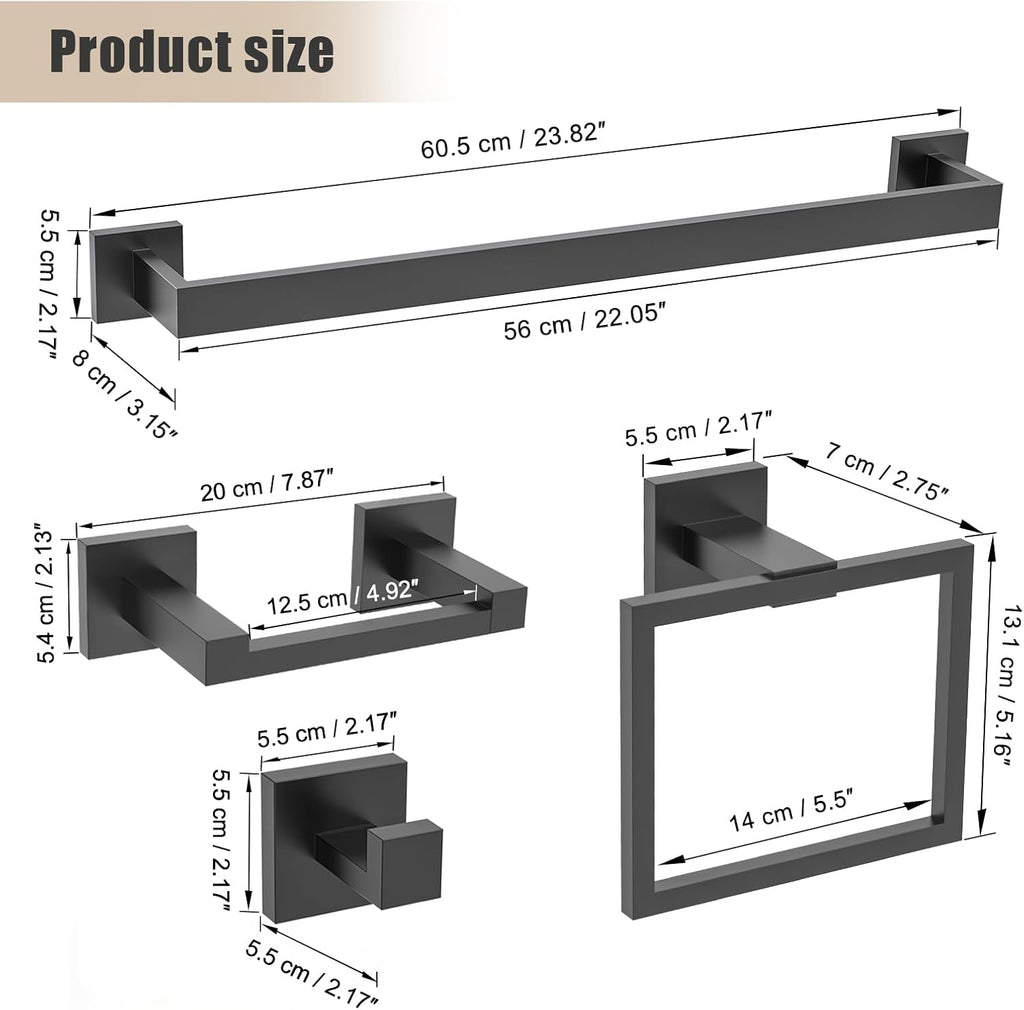 Matte Black Bathroom Hardware Accessories Set 5 Pieces, Double Post Pivoting Toilet Paper Holder Set Stainless Steel