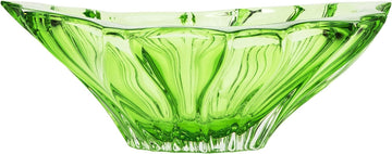 AU52040, 13-Inch Green Plantica Crystal Fruit Bowl, Decorative Centerpiece Wedding Gift Platter, Clear Crystal Deep