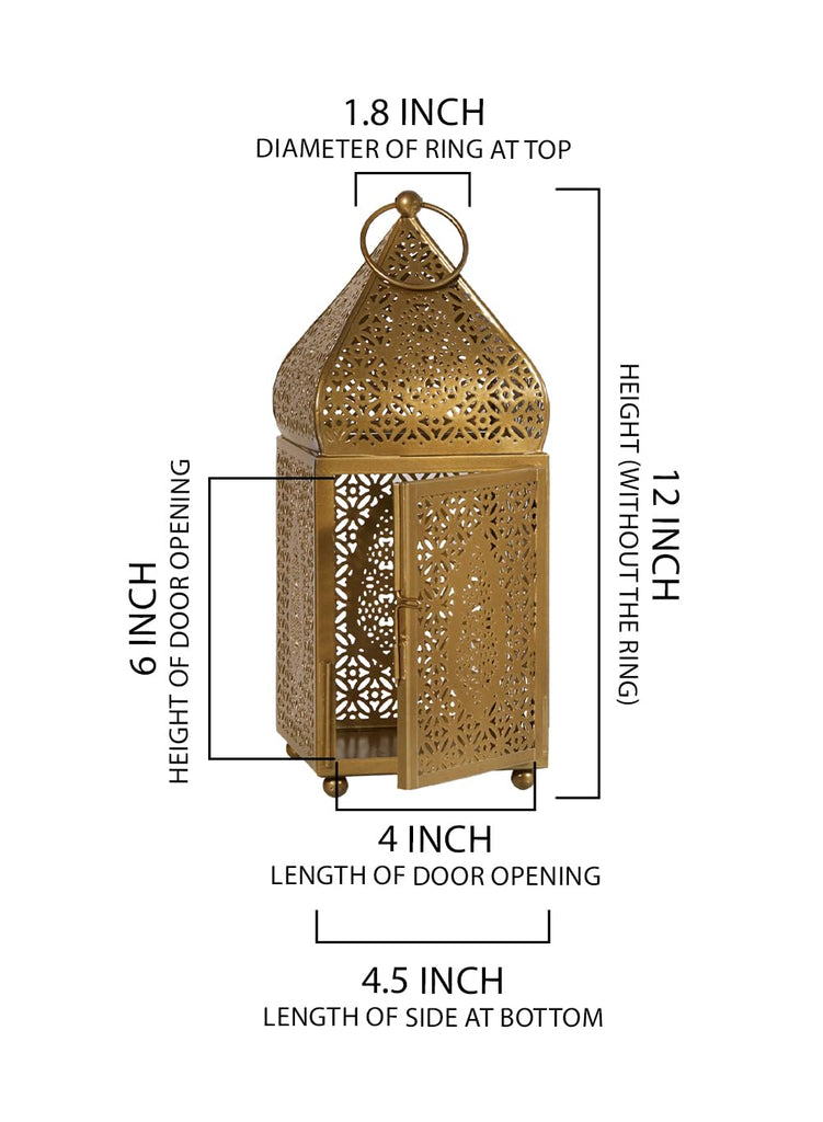 Moroccan Lightweight Thin Gold Ornate Candle Lantern, Antique Gold Lantern, Decorative Candle Holders for Indian