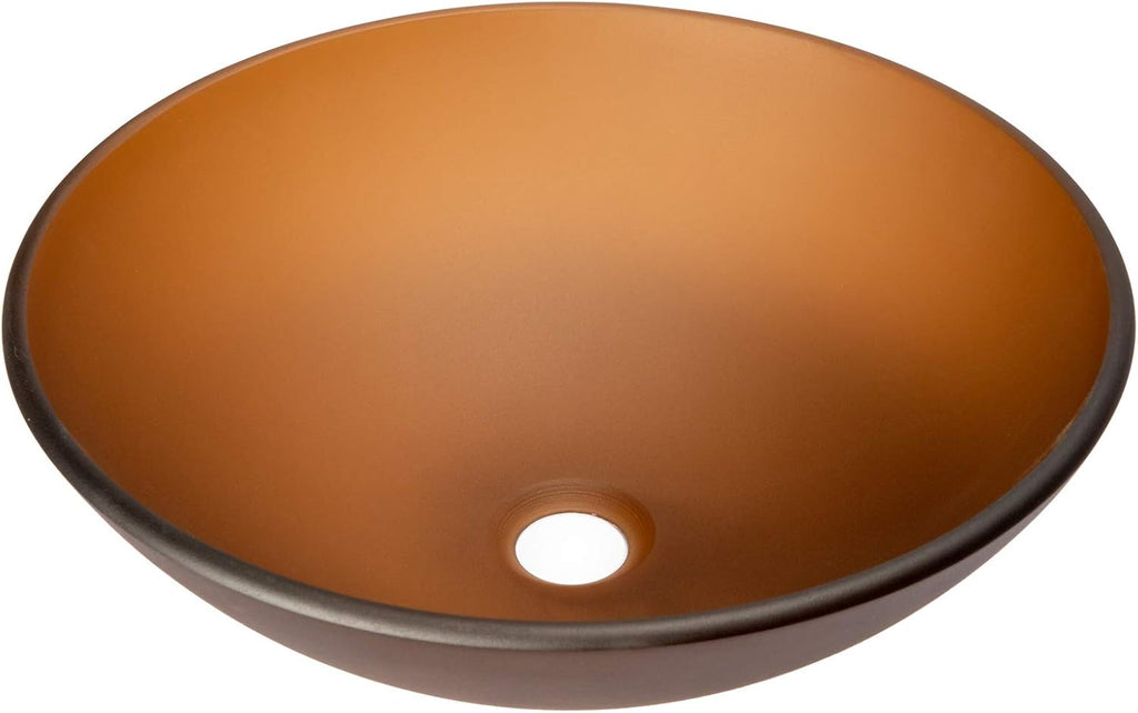 Eden Bath Brown Frosted Round Glass Sink Bowl Bathroom Vessel Sink for Vanity Top
