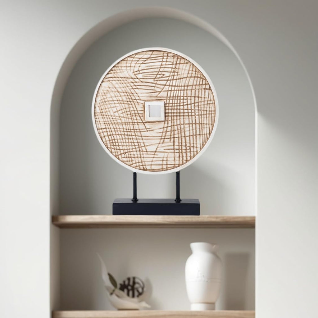 Unique Round Coin Sculpture Decorative Objects for Shelf Home Decor Accents, Modern Abstract Tabletop Decor Items