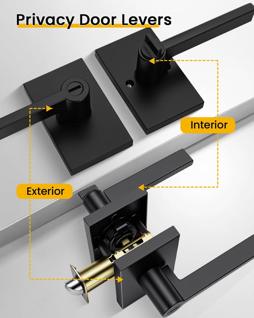 Black Interior Door Handle, Heavy Duty Zinc Alloy Privacy Door Handle Interior, Matte Black Door Levers /Bathroom