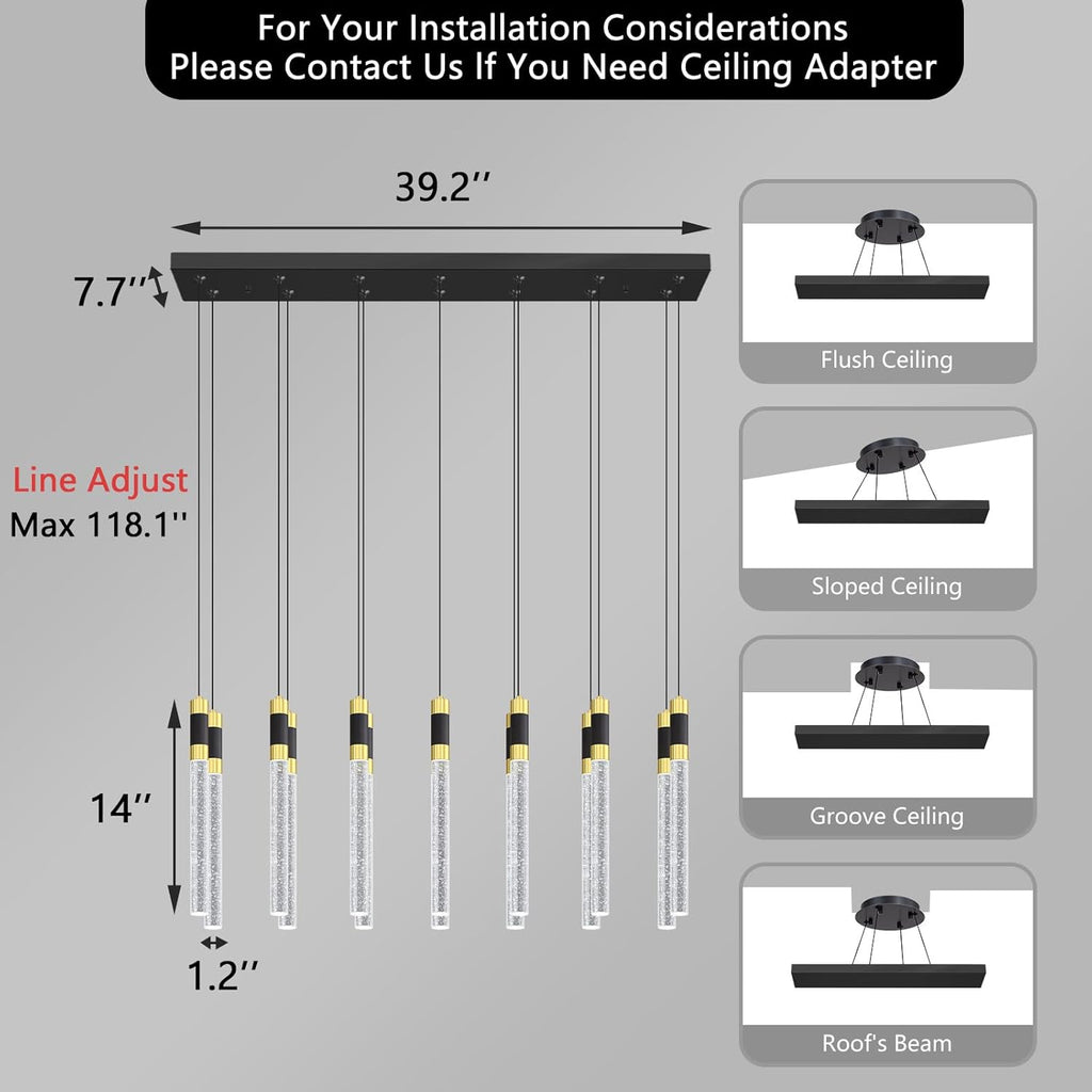 14-Lights Modern Rectangular Chandeliers for Living Room LED Dimmbale Light Fixture for High Ceiling Pendants Lighting for Dining Room