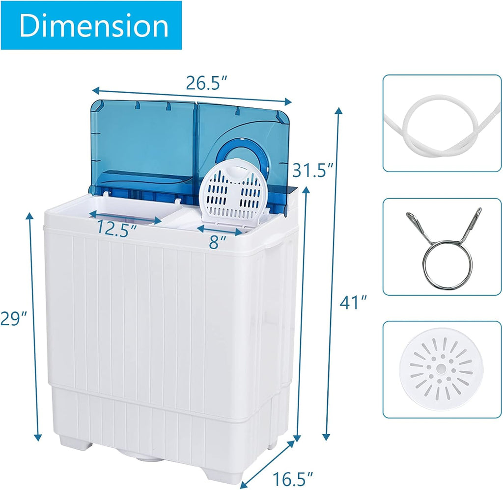 Portable Washing Machine, Twin Tub 26 Lbs Capacity, 18 Lbs Washer and 8 Lbs Spinner, Compact Washer with Control Knobs