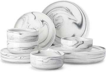 Plates and Bowls Sets, 12 Pieces Porcelain Dinnerware Sets Dishware Sets Chip Resistant Ceramic Dish Set Dining Dinner